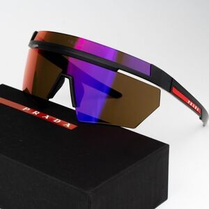 NEW Prada Linea Rossa PS01YS 1BO02U Matte Black Mirror Orange Unisex Sunglasses